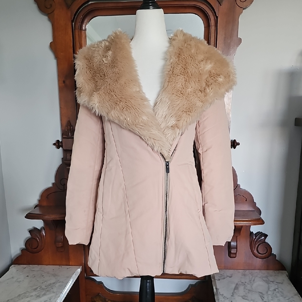 Women's Faux Fur Collar Coat - Tan